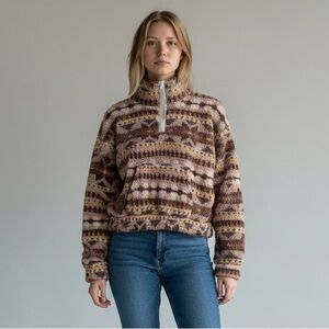 Aerie OFFLINE Fleece Sherpa Pullover with Earthy Tones
